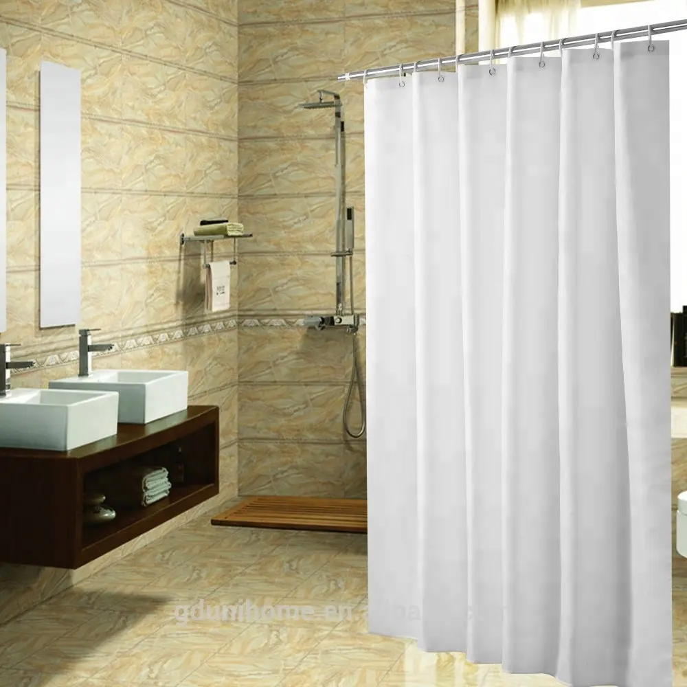 Customized size polyester white waterproof shower curtain