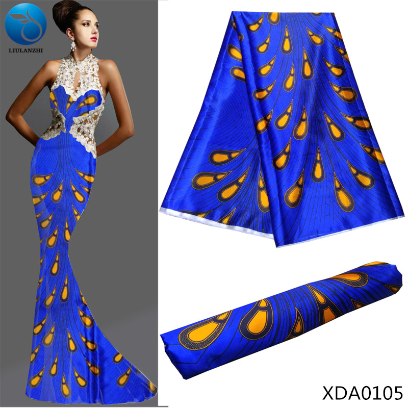 LIULANZHI High quality royal blue satin fabric for occasion imitated silk fabric prints nigerian satin fabric 5yards XDA01