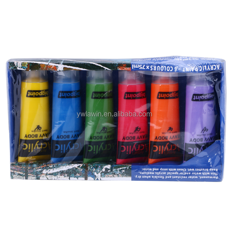 factory direct sale 75ml 6pcs acrylic pigment acrylic color paint sets with one brush