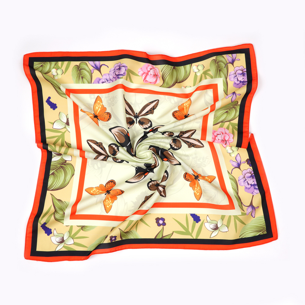 Manufacturing high quality china wholesale designer 50x50 small custom digital printed head bandana twill satin silk scarf women