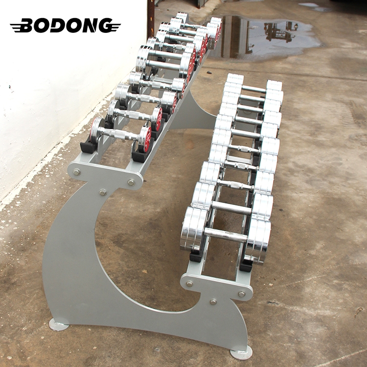 Durable weightlifting power training dumbbells used horizonta two tiers racks