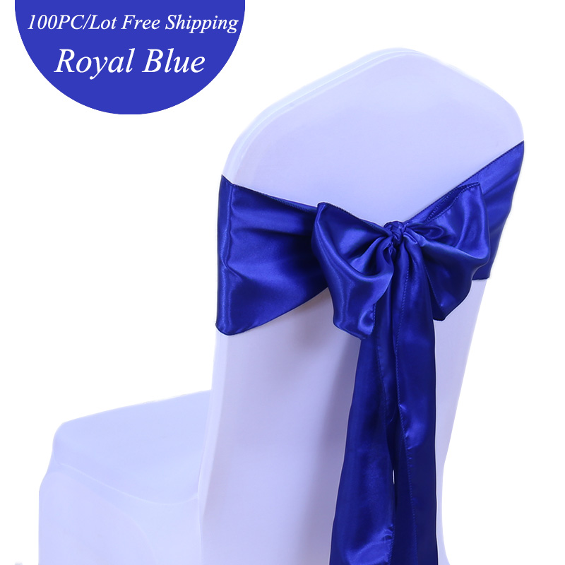 UNIHOME 100PC/Lot Wedding Decoration Chair Sashes Ivory Royal Blue Satin Chair Sash for Wedding Banquet Party Decoration