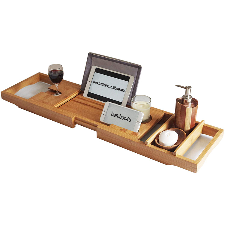 2019 Natural Bath Dreams Bamboo Bathtub Caddy Tray with Extending Sides