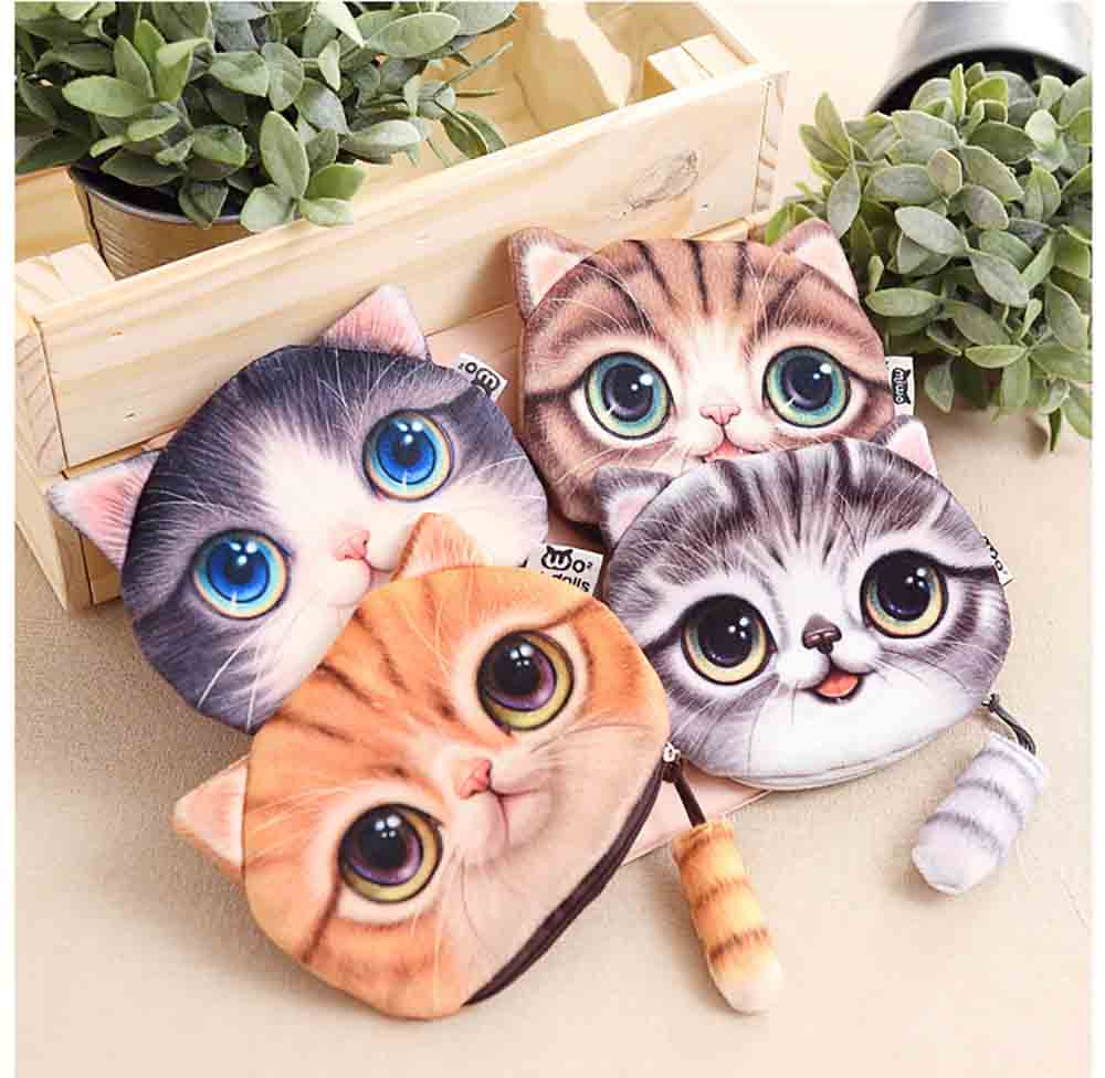 3D кошелек для девушек, Женский кошелек на молнии с лицом, мини-кошельки для монет, Детский кошелек с собакой, плюшевый Кошелек для монет