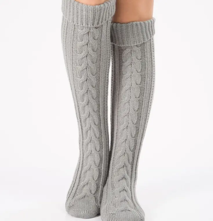 New thermal wool leg set foot socks knitted above knee Christmas boot sets diagonal figure hemp flowers floor socks