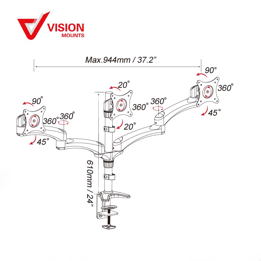 VM-FE134D F-06 угол свободный наклон с основой из алюминия монитор для настольного ПК