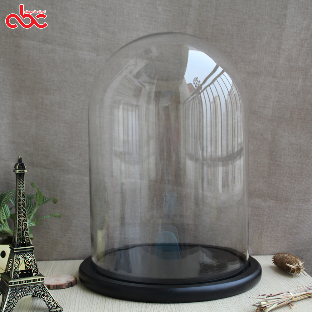 D20cm x H30cm купол из дутого стекла ручной работы с черной деревянной основой из МДФ для дисплея Сохраненная Роза