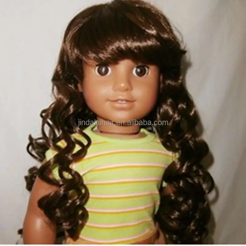 Дешевые длинные кудрявые термостойкие американские кукольные парики для девочек с челкой
