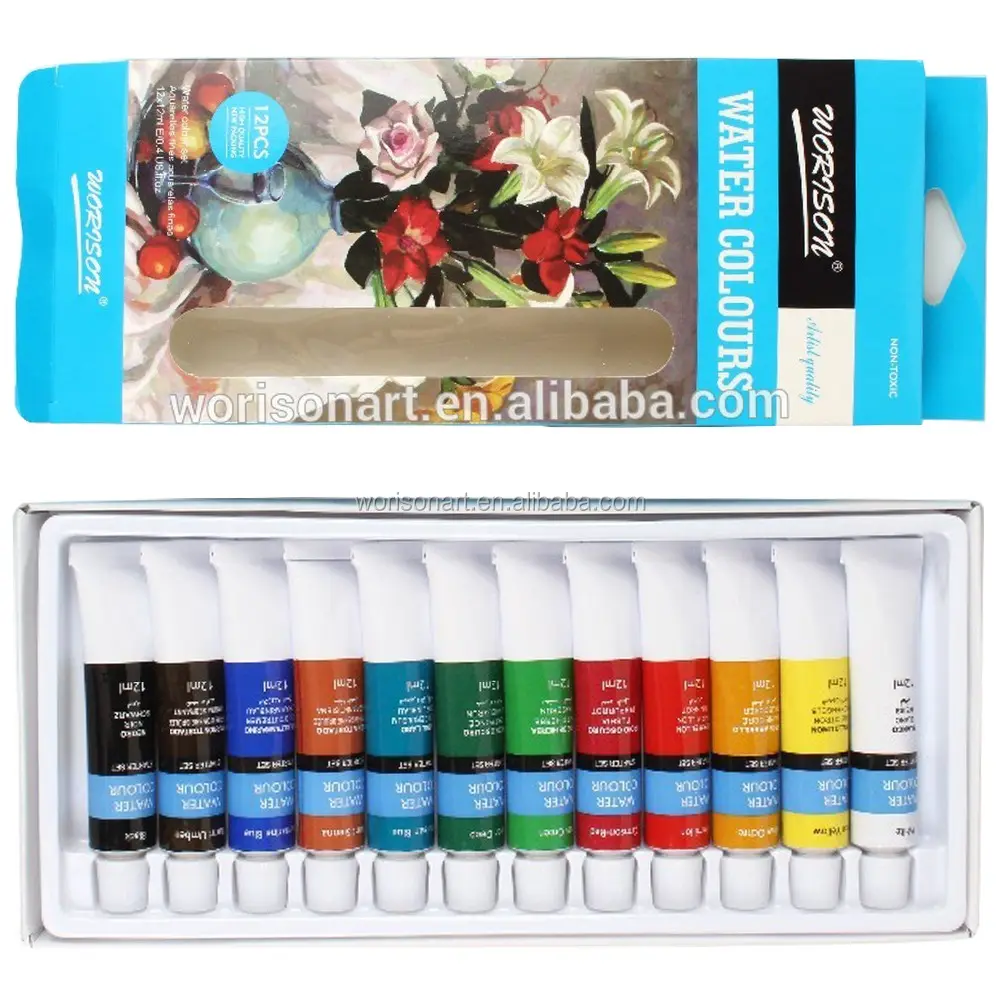 Non toxic 12ml watercolor painting artist grade water colored paint tube set for art supplies