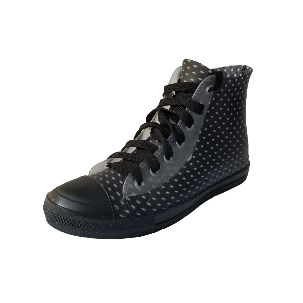 2019 Высокое качество Мода dot pattern ПВХ overshoes, женские водонепроницаемые ботильоны на шнуровке дождь сапоги