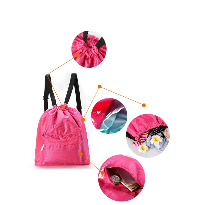 Wholesale Dry and Wet Drawstring Swim Bag,Custom Logo Waterproof Nylon Gym Bag,Beach Backpack Bag with Front Zipper Pocket