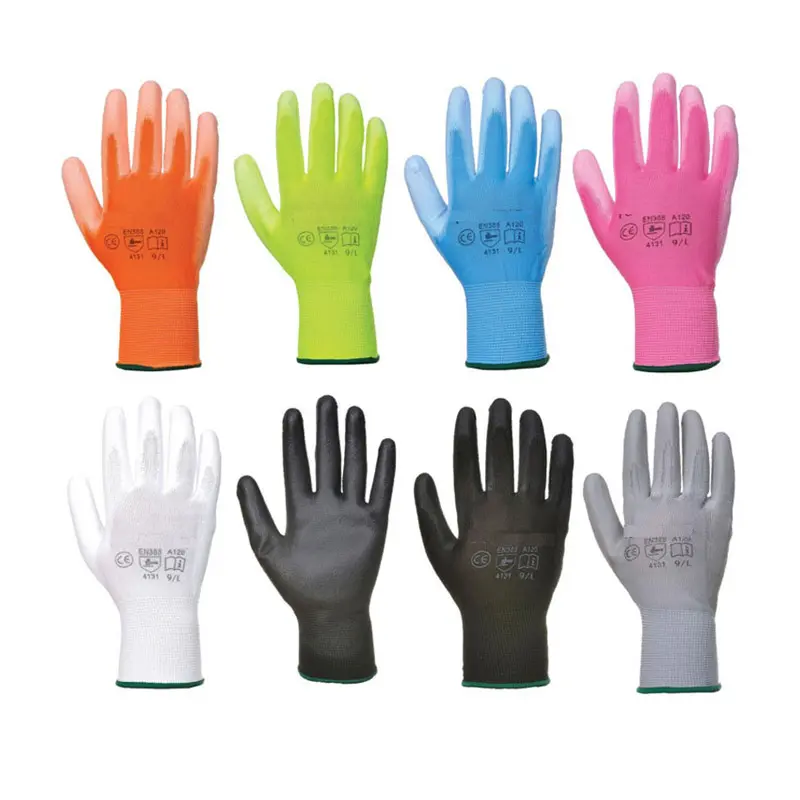 En388 4131 White Black Guantes de Trabajo Palm Coated Nylon PU Gloves Polyurethane Palm Fit Safety Glove Work Gloves