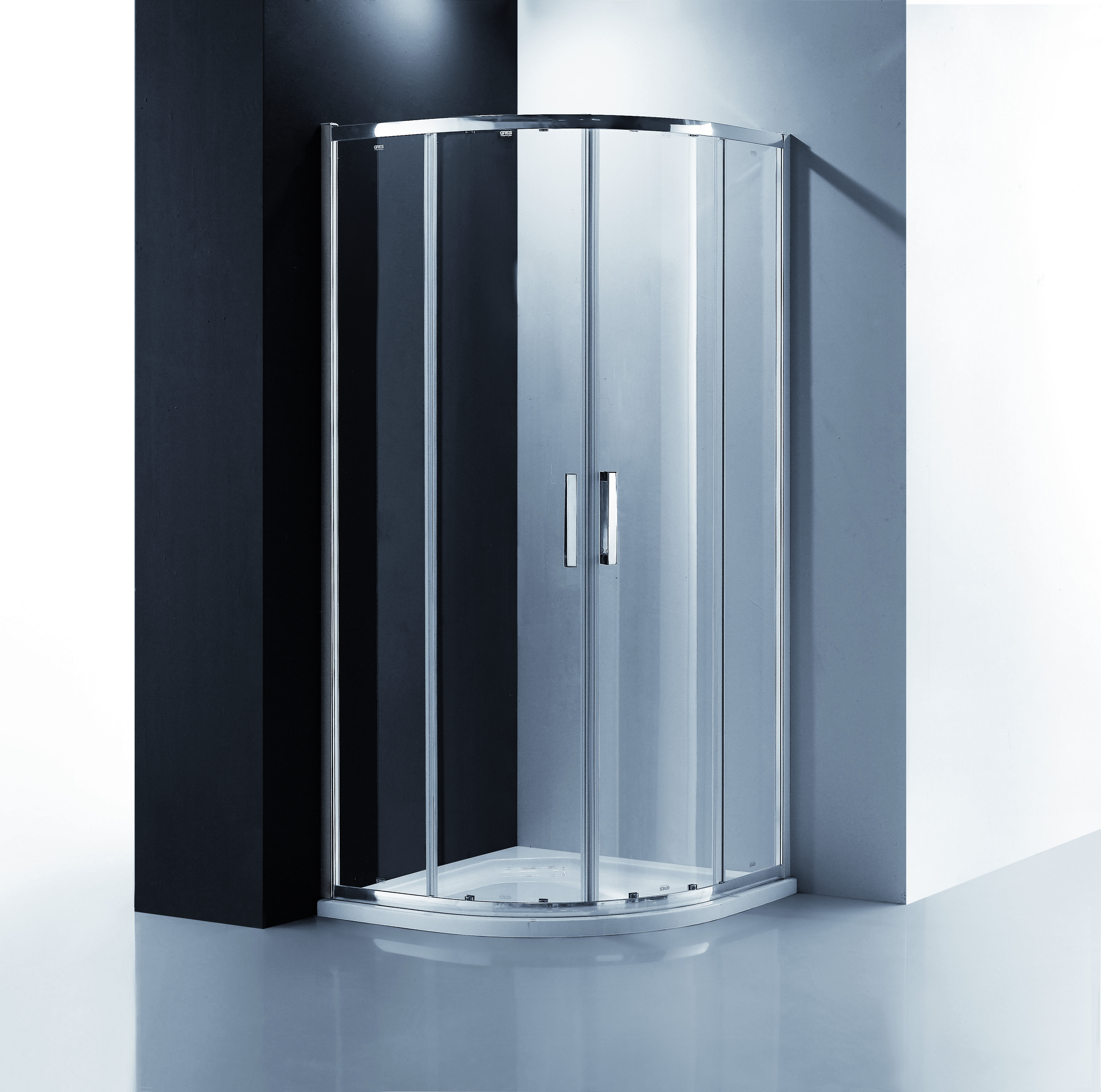 patented quick installation double wheels curved glass shower door