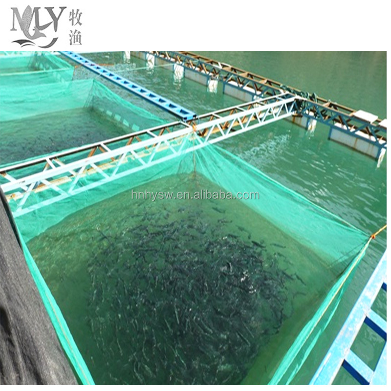 China 100% HDPE nylon multifilament 2mm-40mm side length mesh fish farm net cage tilapia finglings fish farming nets