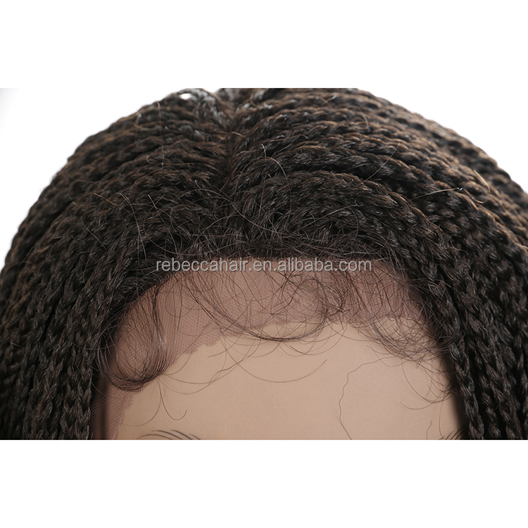 Hot Sale African American Natural Side Hand-tied Part Cheap Braided Synthetic Lace Front Wigs for Black Women with Baby Hair