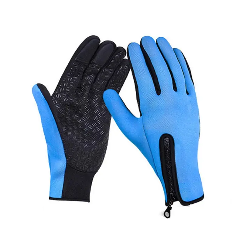 Unisex Winter Fleece Lined Full Finger Anti-slip Zip Waterproof Touch Screen Gloves