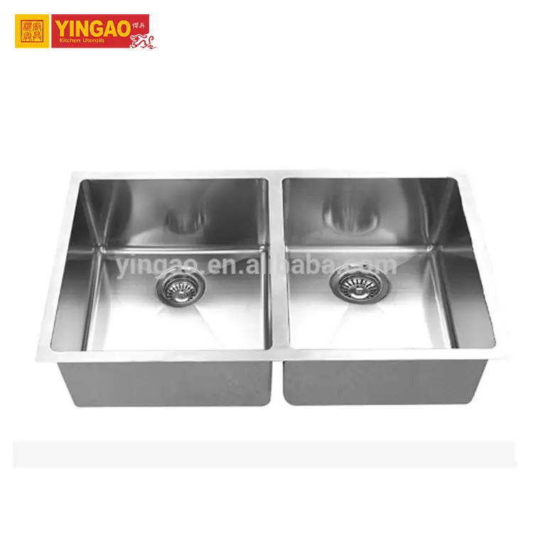 Handmade Double Bowl Undermount Brushed Stainless Steel Kitchen Sink