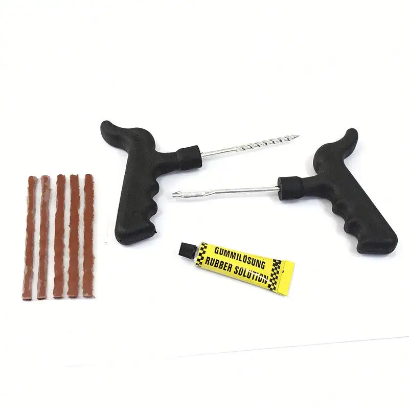 Car Tire Repair Tools Kit with Rubber Strips Tubeless Tyre Puncture Studding Plug Set for Truck Motorcycle