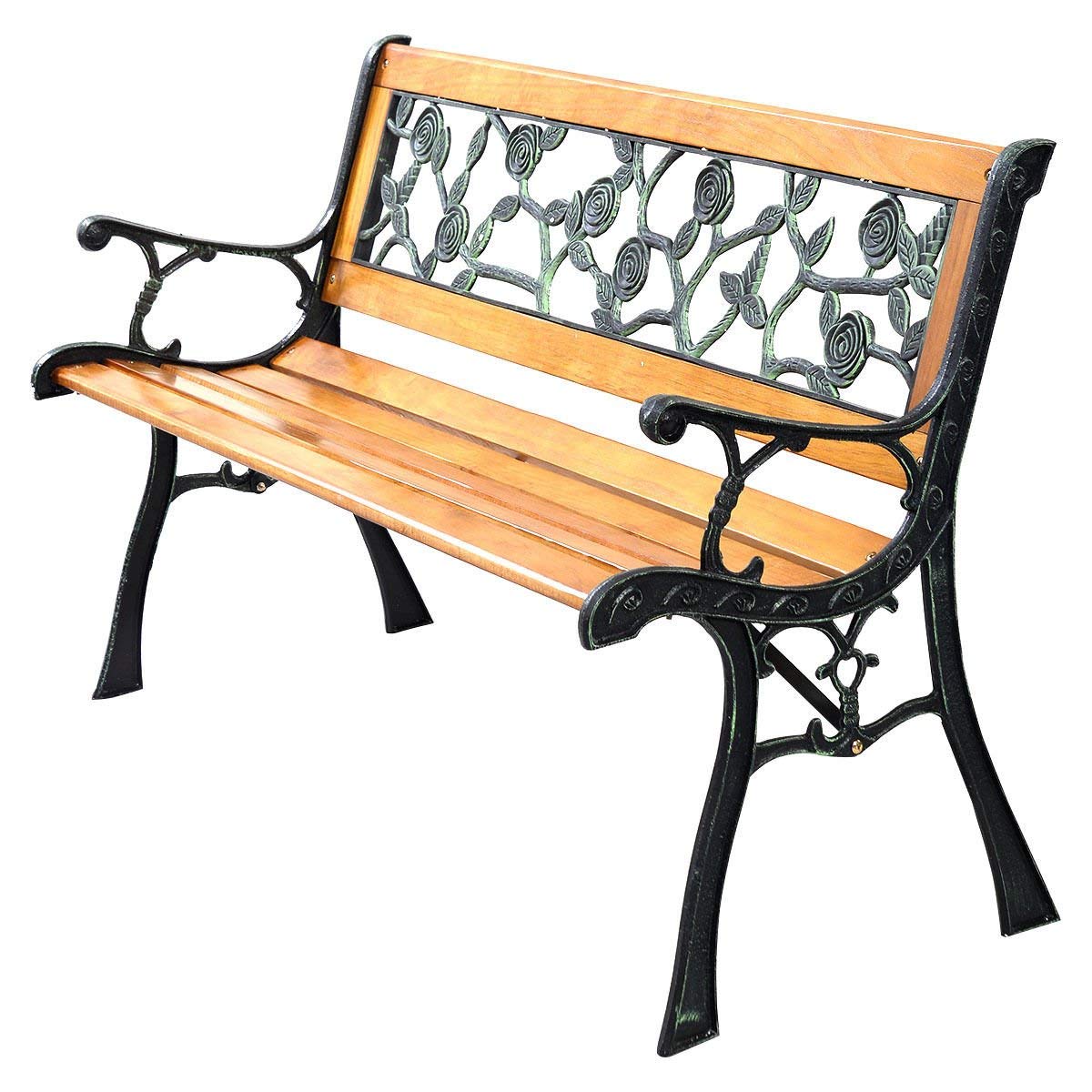 Porch Path Chair Outdoor Deck Cast Iron Hardwood Patio Park Garden Bench