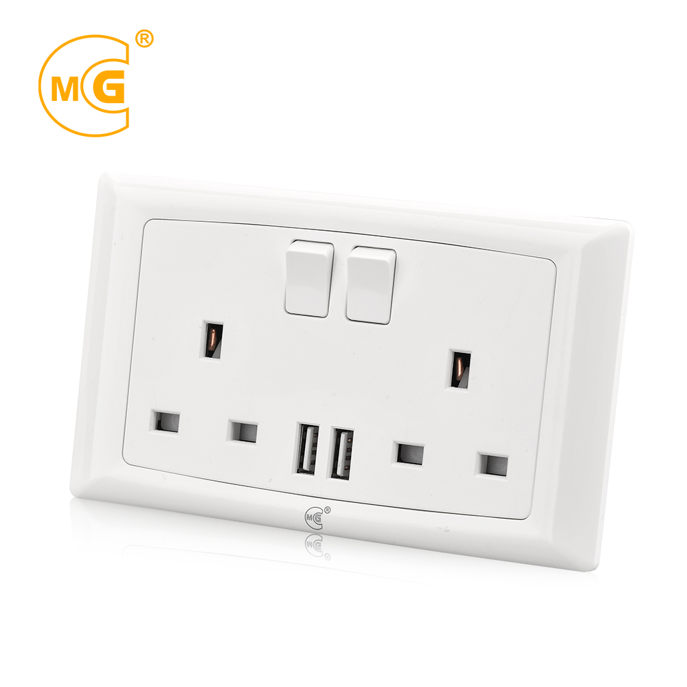 Безвинтовое 2 gang 3 pinplug розетки 13a с 2 USB портами
