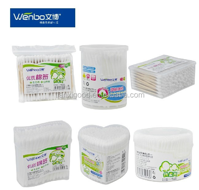 Eco-friendly double pointed head cotton swabs ear cleaning stick paper stick bamboo cotton buds with box