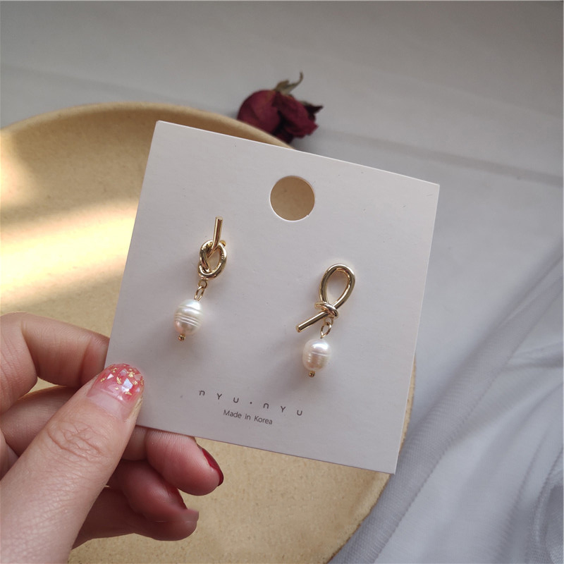 Серьги-капли с геометрическим асимметричным узлом 14K позолоченные платиновым покрытием Медные пресноводные жемчужные 2019