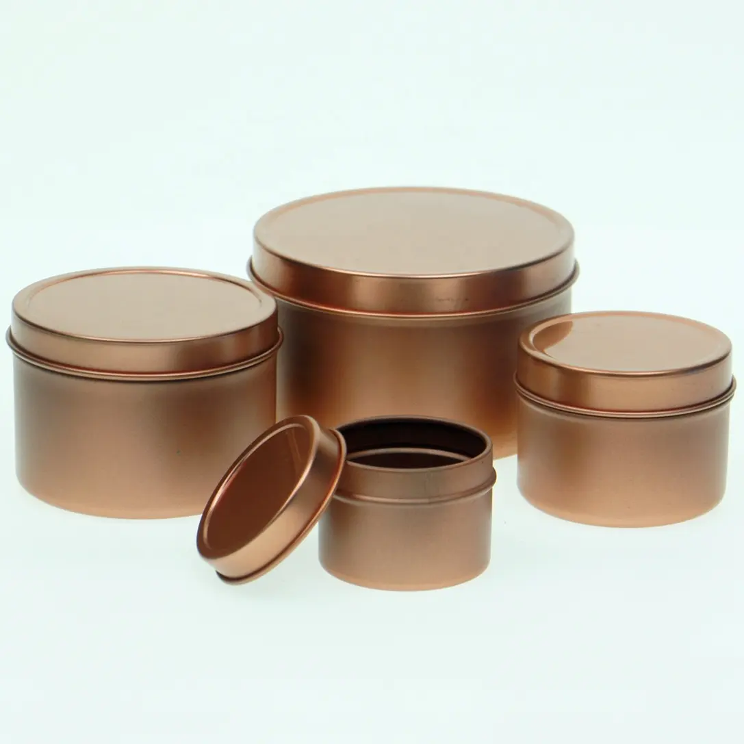 Different styles Deep Round Metal Tin Box Rose Gold Packaging Tin Can