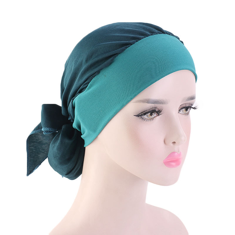 New Design Wide Band Plain Silky Women Turban Pre Tie Bow Girls Head Scarf MTJM-329A