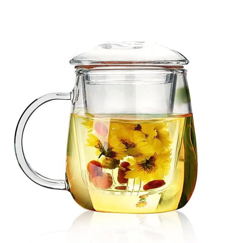 Borosilicate Heat Resistant Class Tea Cup Glass Tea Mug With Filter Handle Infuser