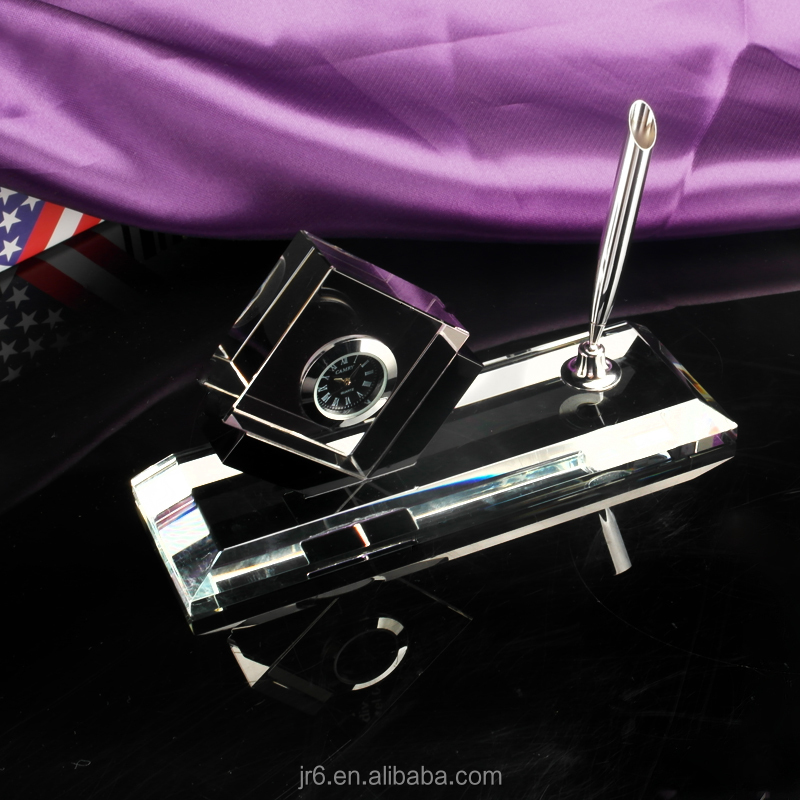 Полезный многофункциональный прозрачный кристалл card case set с держателем ручки и часы и Глобус орнамент как украшения для стола или подарок