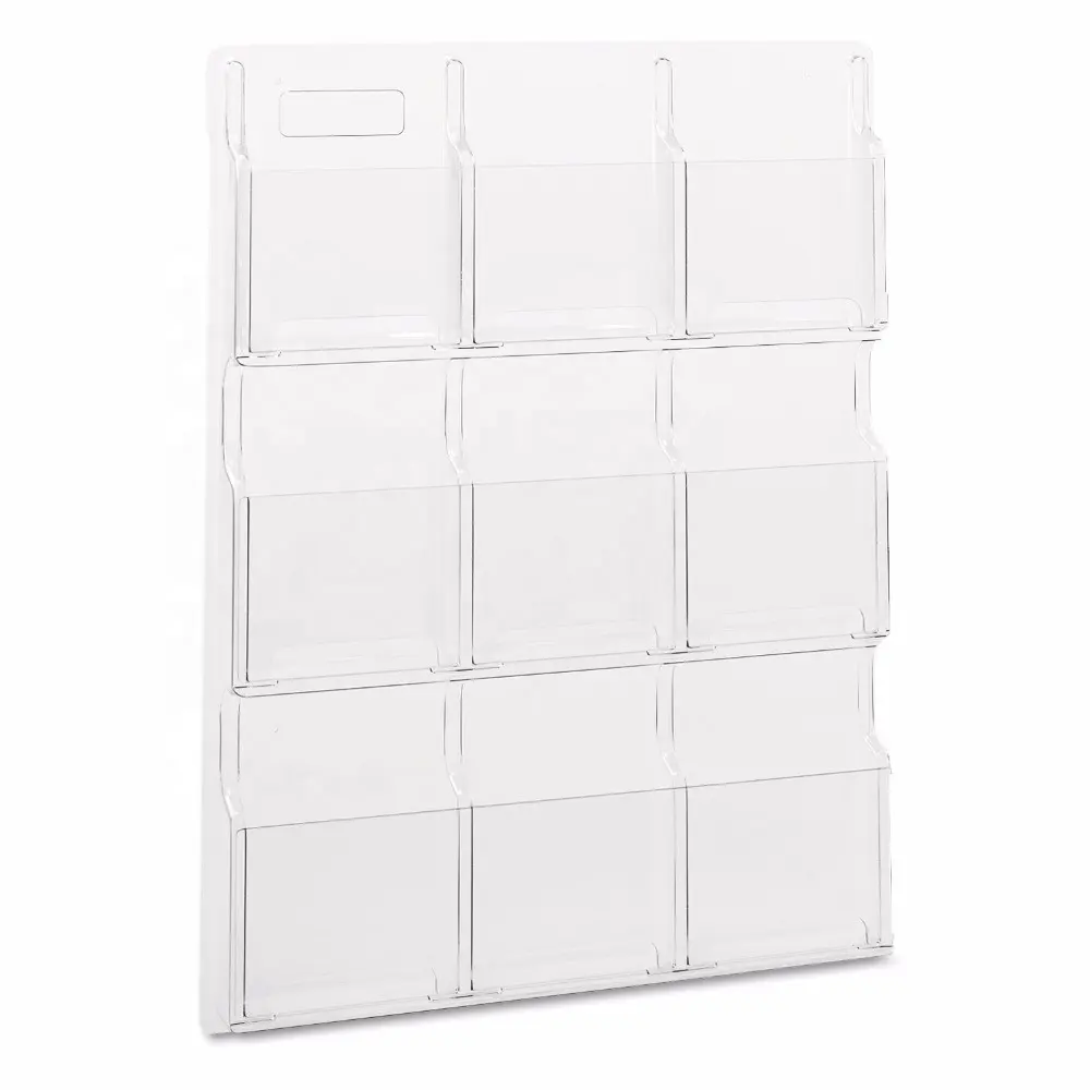 Clear 9 Magazine Wall Mounting Brochure Holder Acrylic Information Display