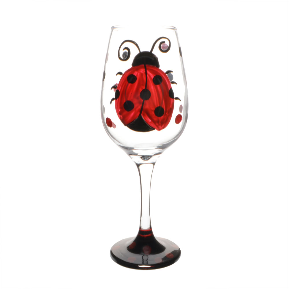 ABT new design Red Wine Glass with Ladybird Painting