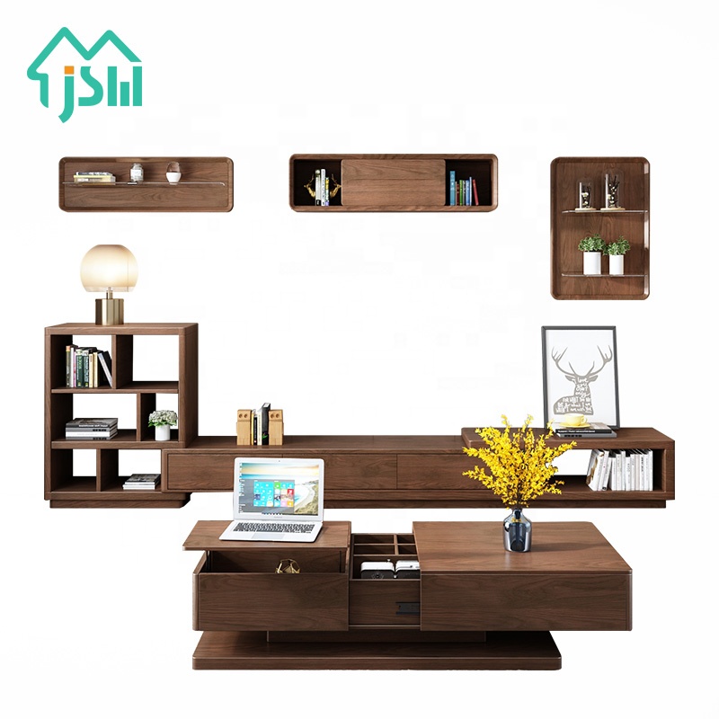 Jieshi Classic Home Furniture Wooden Sectional Wall Mounted Living Room Cabinet Set