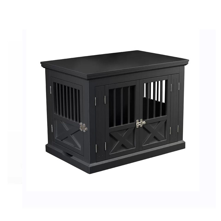 Rustic Wood Triple Door Pet Crate