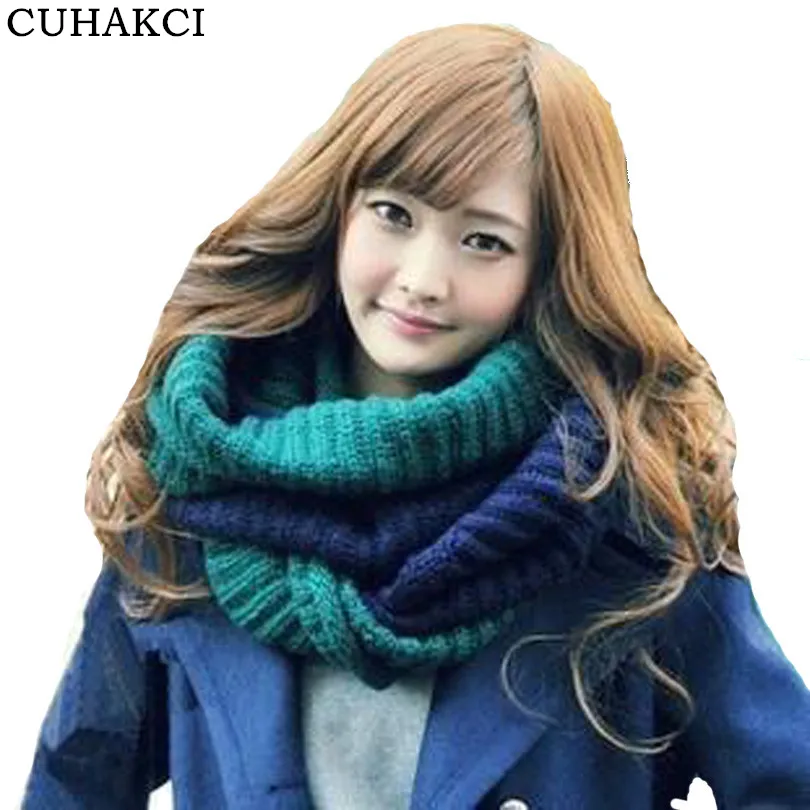 Winter Patchwork Ring Scarf Women Knitting Infinity Scarves Knitted Warm Neck Circle Scarf Bufandas Cuellos Unisex Hot Sale
