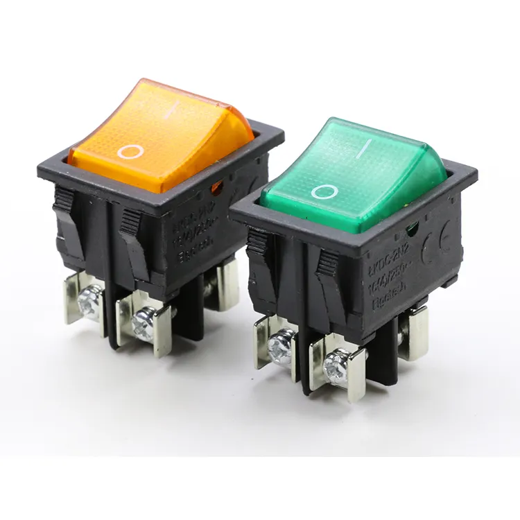 Green illuminated On-Off Rectangle Rocker Switch 220V DPDT with four screw pins