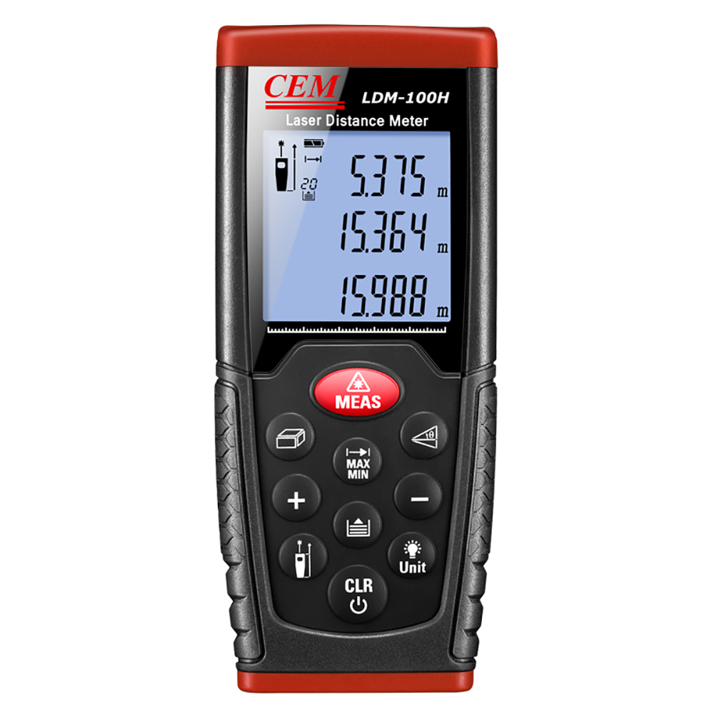 CEM LDM-100H открытый дальномер лазерная рулетка с LCD дисплей, задняя подсветка, расстояние, площадь и объем, 330ft 100 м