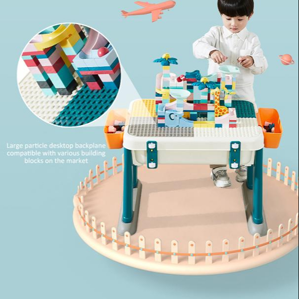 Hot sale wholesale kids children DIY playing foldable portable educational toy building block table and chair set