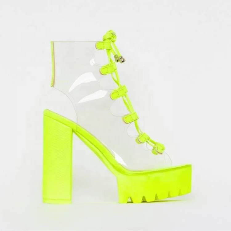 Women Summer Snake Print Clear Lace UP Platform Ankle Boots Ladies High Heel Shoes