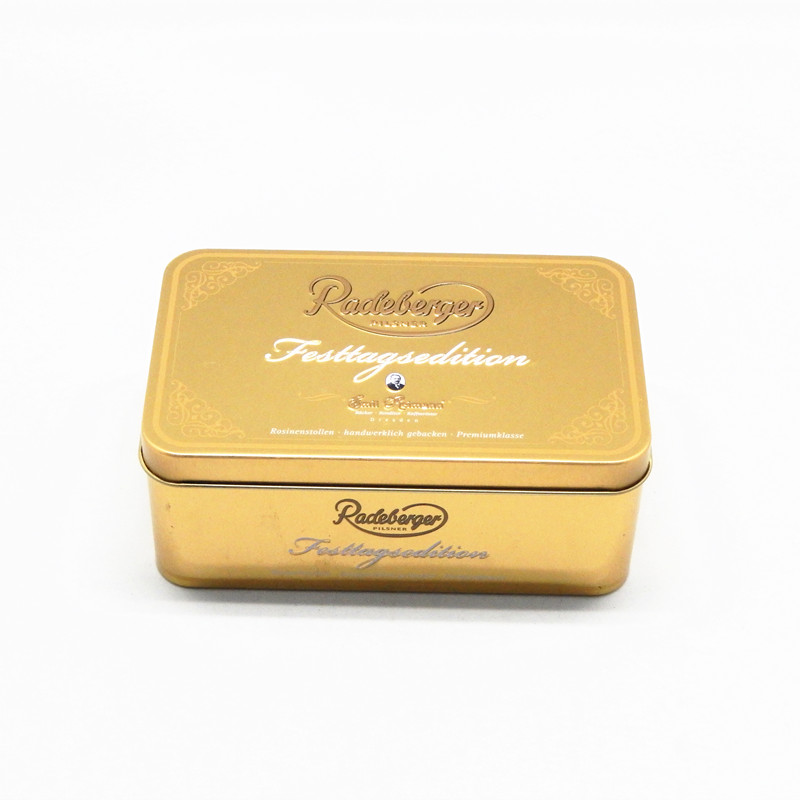 Custom golden tin storage box packaging with flip lid
