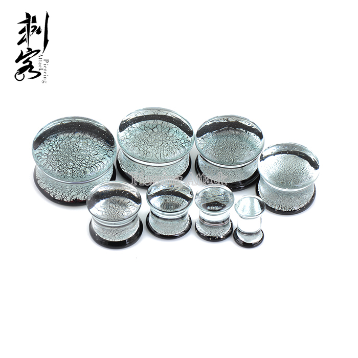 Clear Glass Ear Plugs with O rings Double Flared Ear Piercing