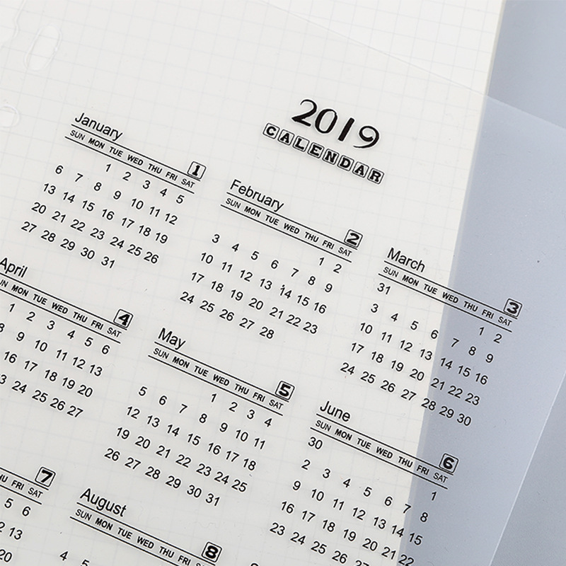 2019 PP календарь, 6 колец A5/A6, планировщик PP, индексная страница с датой, календарем