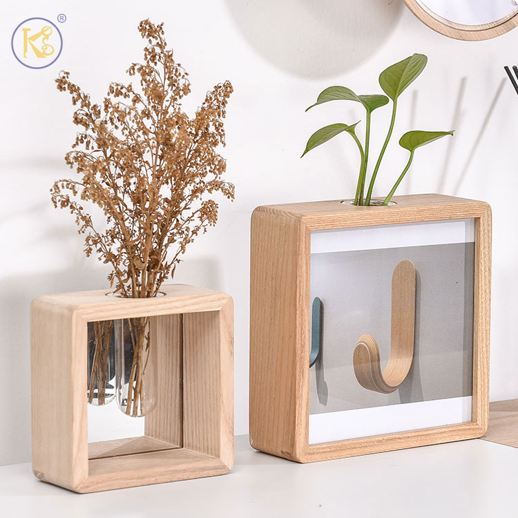 King Style Modern High Quality Desktop Table Large Square Mirror Wooden Photo Frame With Mini Glass Vase