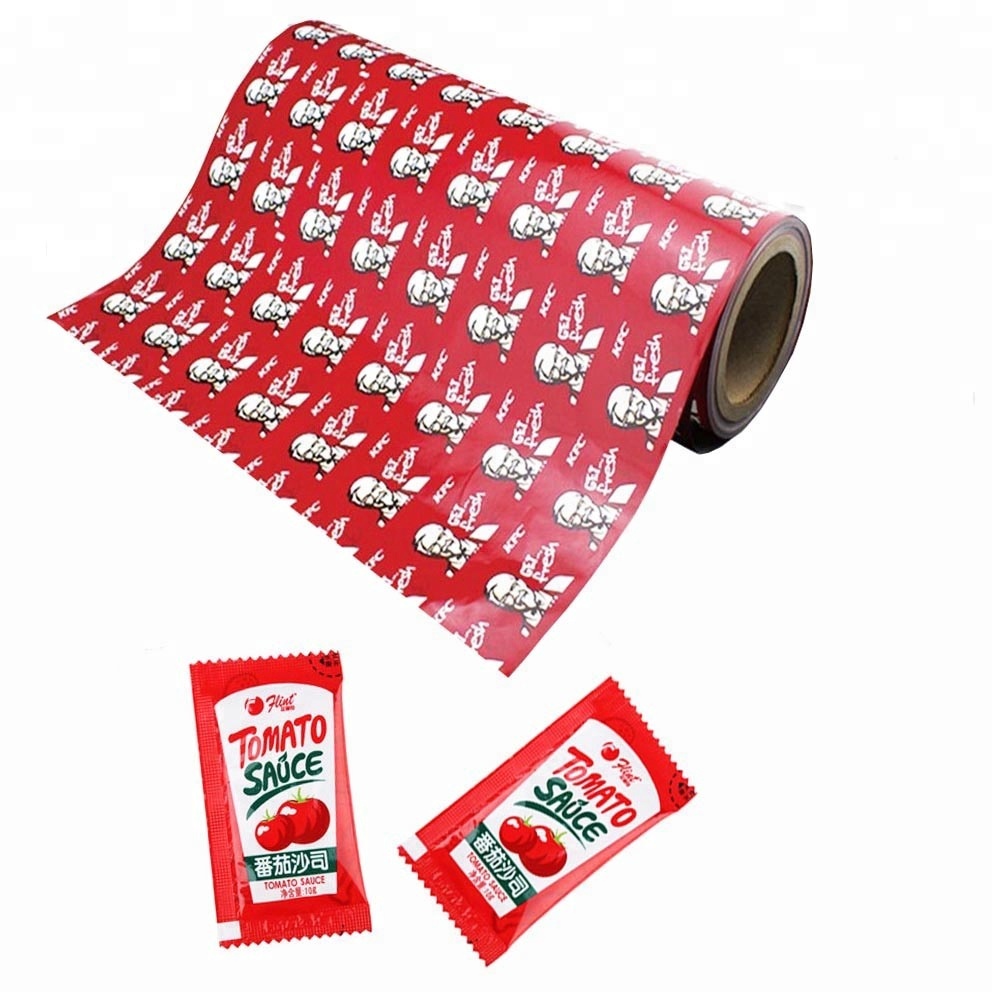 Пакетики Ketchup из пищевого пластика с индивидуальным принтом, пакетики для томатной пасты, упаковочные материалы, рулон автоматической упаковочной пленки