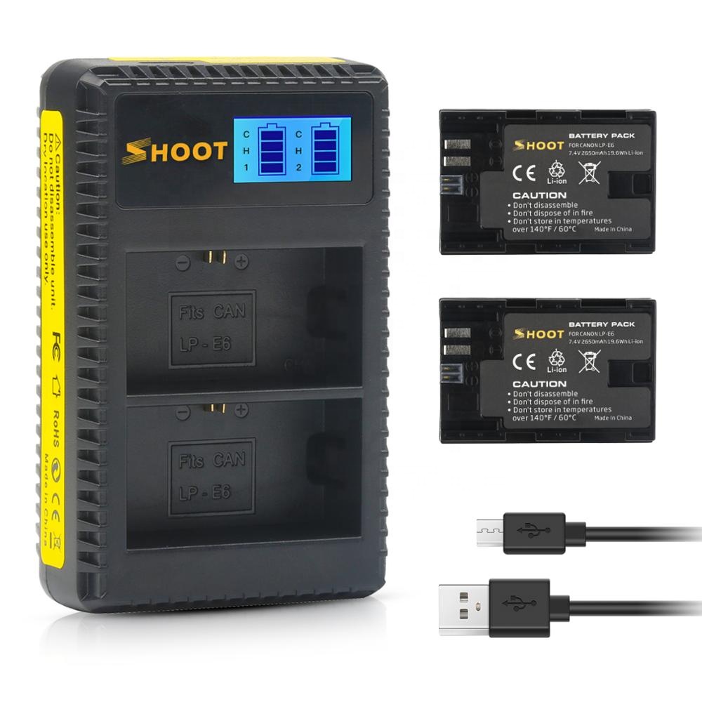SHOOT LP-E6 7.4V 2650mAh 19.6Wh Li-ion Battery + LCD Dual USB Charger Set for Canon Camera