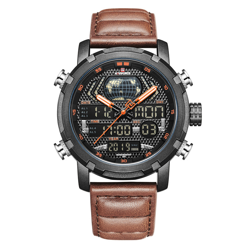Бренд класса люкс Naviforce 9160 мужские наручные часы день дата год Цифровые кварцевые часы из натуральной кожи водонепроницаемые военные спортивные часы