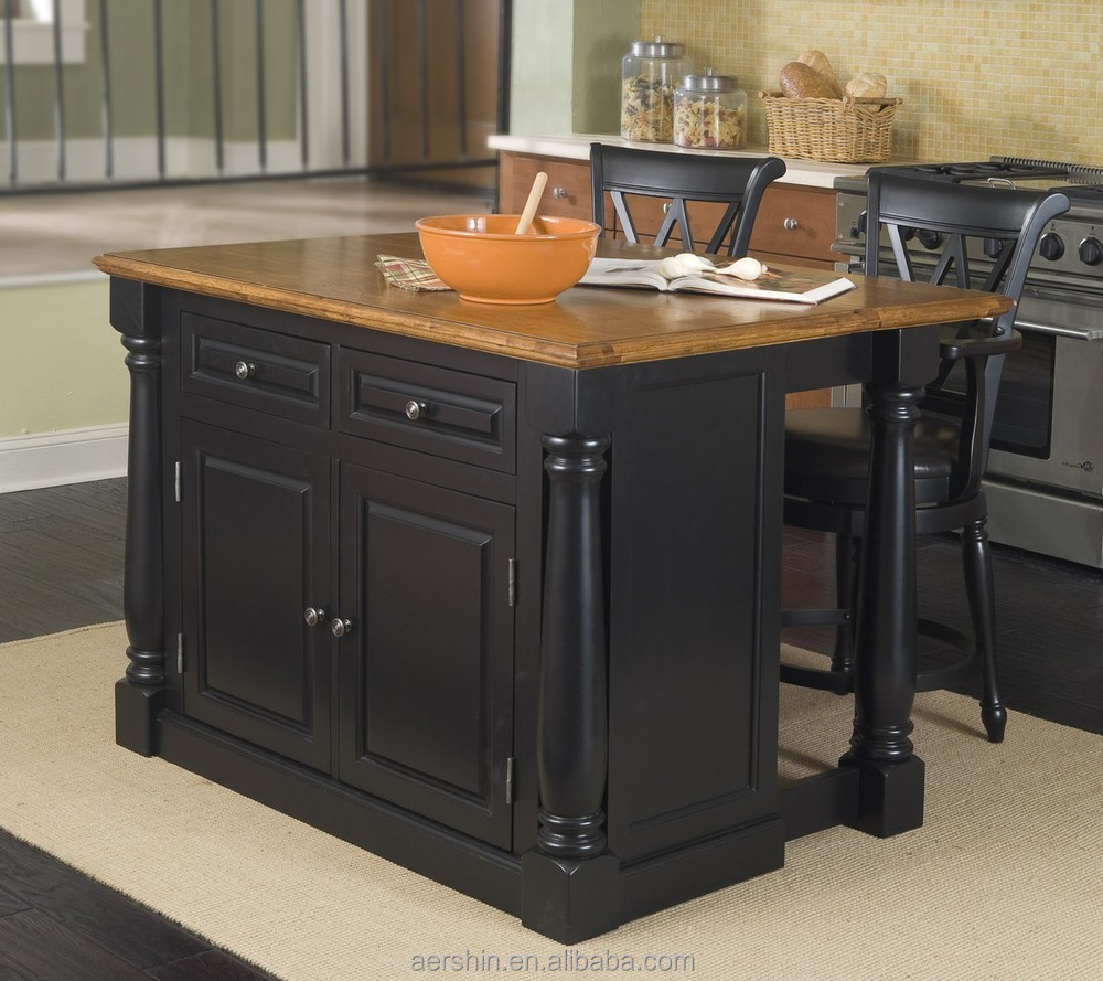 American project solid wood furniture kitchen cabinets kitchen island with wheel