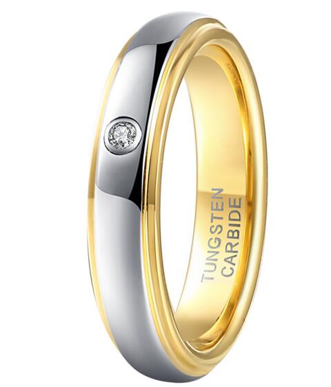 Wholesale hot plating gold edge women cz stone inlay tungsten rings