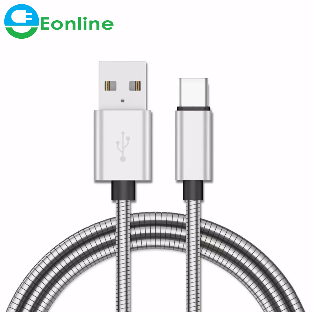 1,1 м металлический пружинный металлический штекер Type C Micro USB кабель USB C для Samsung S10 S9 S8 S7 Note10 9 8 для Sony HTC