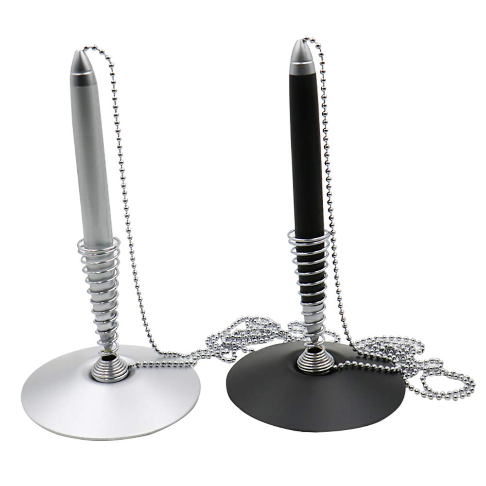 Office Accessories Metal Stand/Desk ballpoint pen with Spring pen holder, Bank Counter Table Pen with chain for company Lobbies